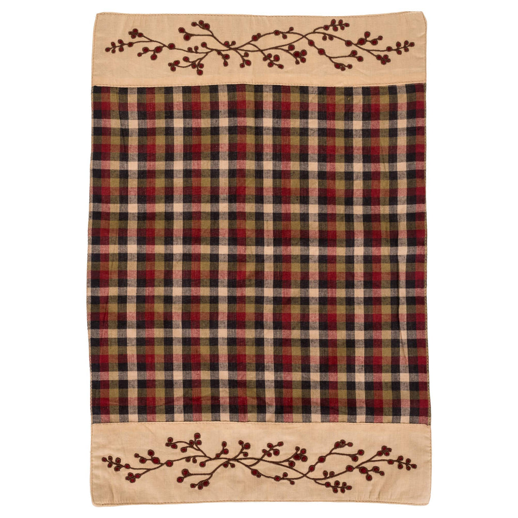 The Country House Lancaster Berry Edged Black Plaid 19 x 13 Cotton Fabric Placemats Pack of 4