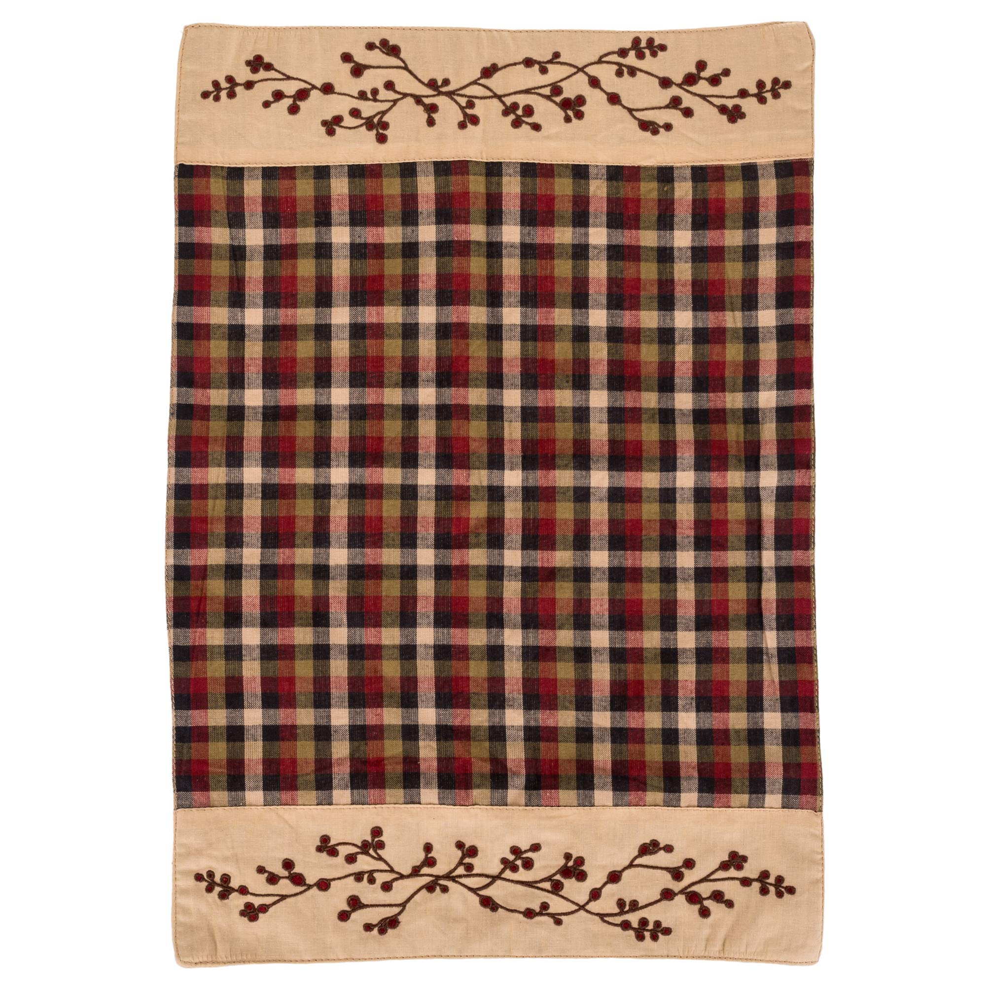 The Country House Lancaster Berry Edged Black Plaid 19 x 13 Cotton Fabric Placemats Pack of 4