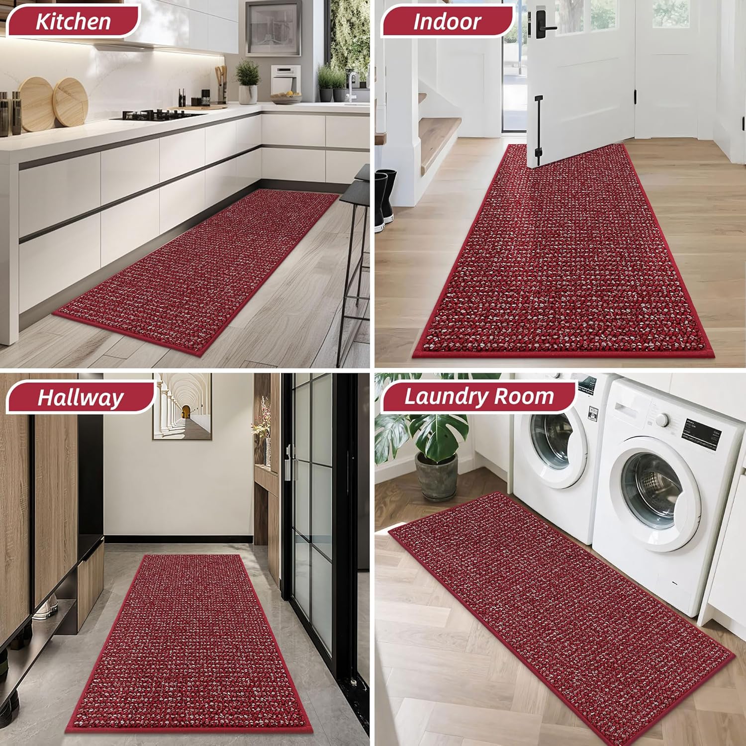 BEQHAUSE Dirt Trapper Door Mat - Non-Slip, Washable, Dirt Resistant | 20" x 48", Red Entryway Mat