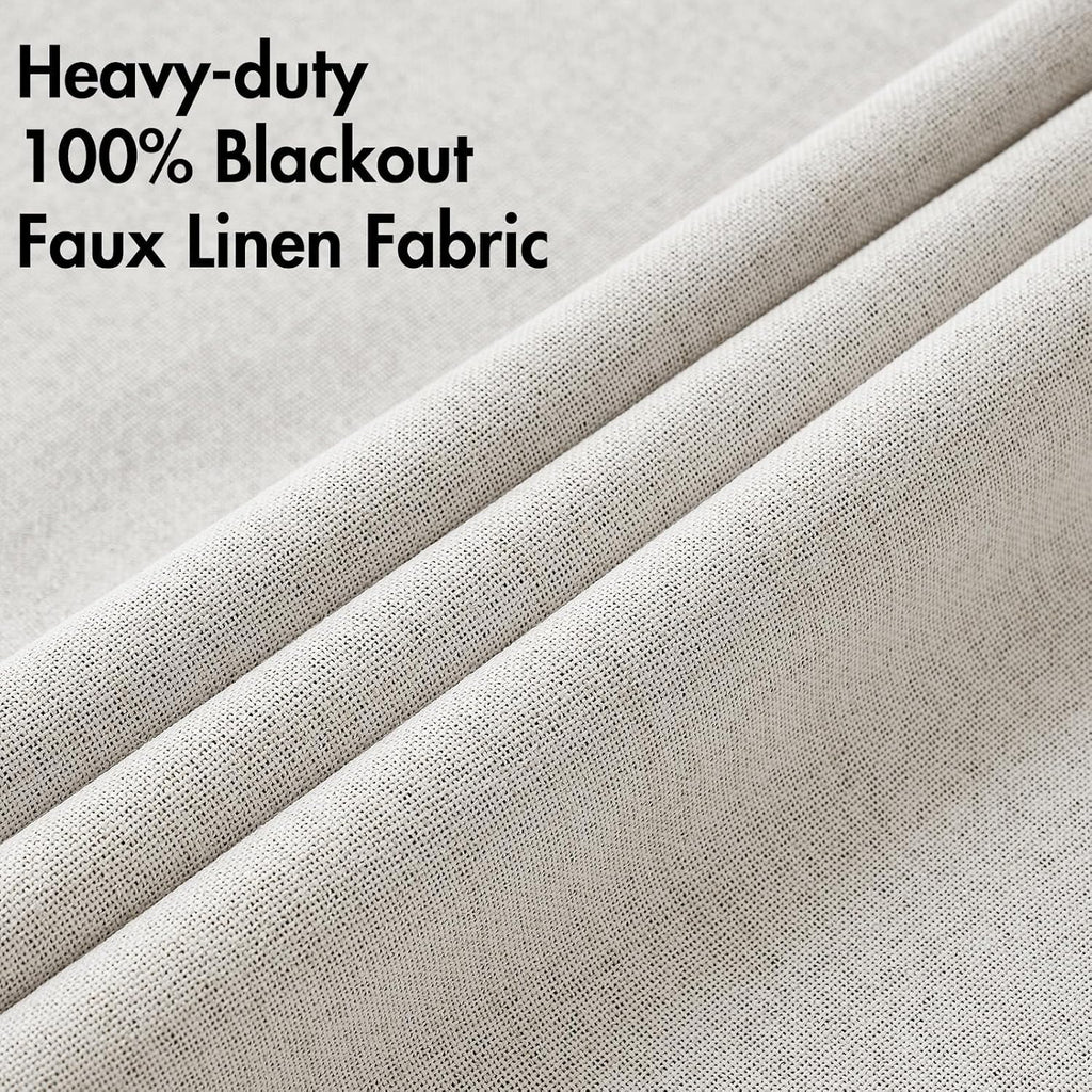 MIULEE 100% Blackout Linen Textured Curtains - Thermal Insulated Cream White Drapes | 52 x 108 Inch (2 Panels)