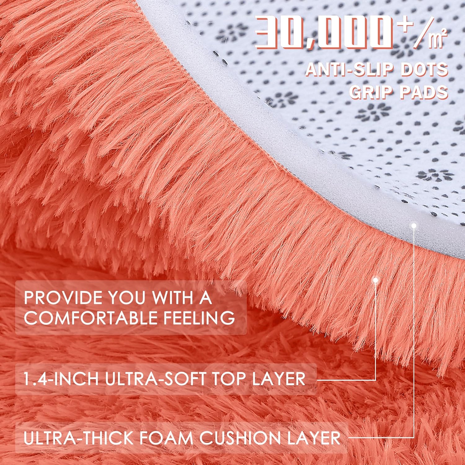 OLANLY 3x5 Soft Fluffy Shaggy Bedside Rug - Machine Washable Indoor Carpet for Kids & Nursery | Coral Red