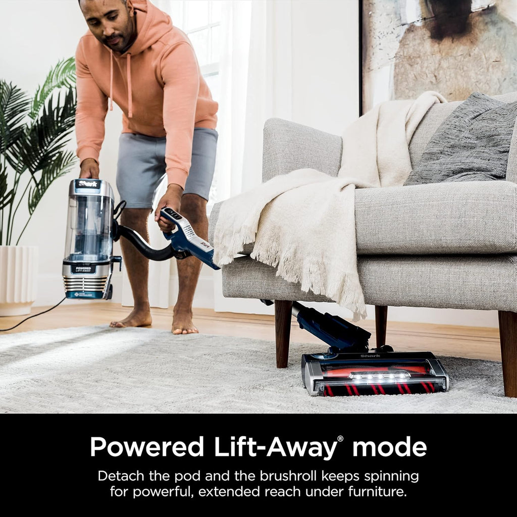 Shark Stratos Upright Vacuum - DuoClean PowerFins & HairPro | Powered Lift-Away, Navy AZ3002