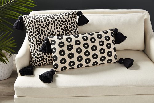 Mud Pie Chambray Tassel Pillow, Lumbar