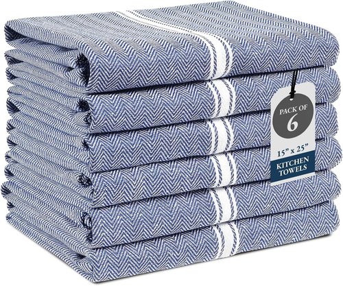 Lane Linen Kitchen Towel Set - 100% Cotton Dish Towels, Lint-Free, 6 Pack, 14"x25", Blue Chambray