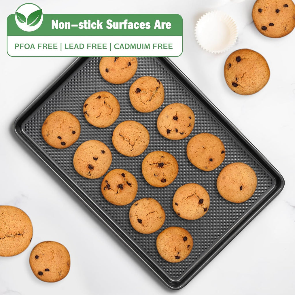 Tiawudi Baking Sheet Pan Set - Heavy Duty Nonstick Cookie Sheets | 0.8mm Carbon Steel, Set of 3