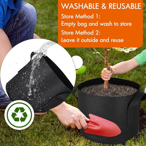 Gardzen 6-Pack Grow Bags - 1 Gallon Heavy-Duty Aeration Pots with Handles for Gardening