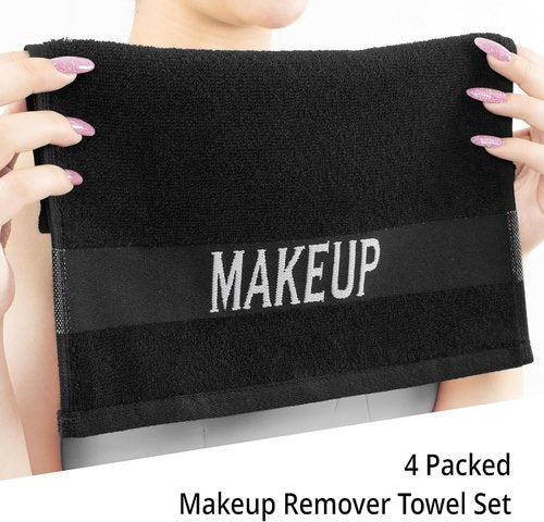Cotton Paradise Makeup Remover Towels - 100% Cotton 12x12 Inch Soft Black Face Cloths | 4 Pack