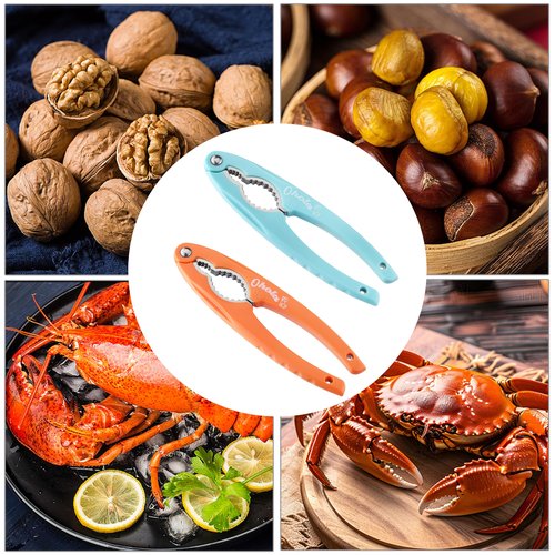 2PCS NutCracker, OHOLA Stainless Steel Nut Crackers for All Nuts, Nutcracker Tool for Walnet, Pencan, Chestnut, Crab, Lobster and More, Ergonomic Handle (Stylish Pattern, Orang + Blue)