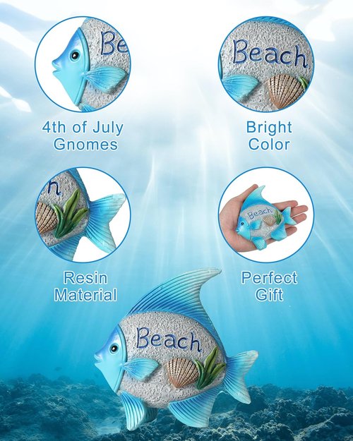 iStatue 2-Pack Resin Fish Figurines - Cute Coastal Nautical Decor for Home, 4.4'' Beach Theme