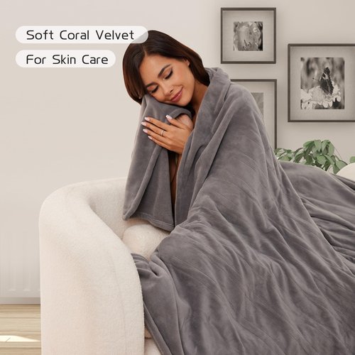 Electric Heated Blanket 72"x84" Full Size, Soft Coral Fleece with 4 Heating Levels and 10 Hours Auto-Off, Machine Washable, Cozy Plush Fabric for Home, Light Gray