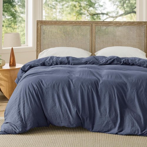 Bedsure Navy Blue Duvet Cover - Extra Soft Prewashed Cotton-Like Polyester, King Size 104x90 Inches