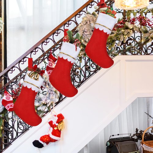 AMAZING TIME 36 Pcs 17" Felt Christmas Stocking Bulk, Red Christmas Socks Bulk with White Cuff Golden Trim, Christmas Hanging Ornaments Xmas Decoration for Mantel Door Window Holiday Home Décor