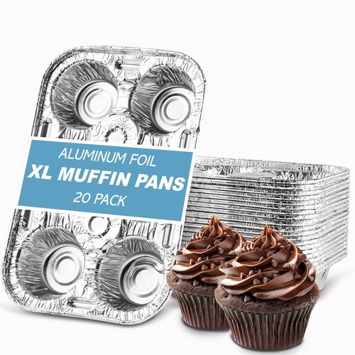 PLASTICPRO Aluminum Foil Muffin Pans Reusable and Disposable, Muffin & Pie foil Pan (20, 6 cavity XL)