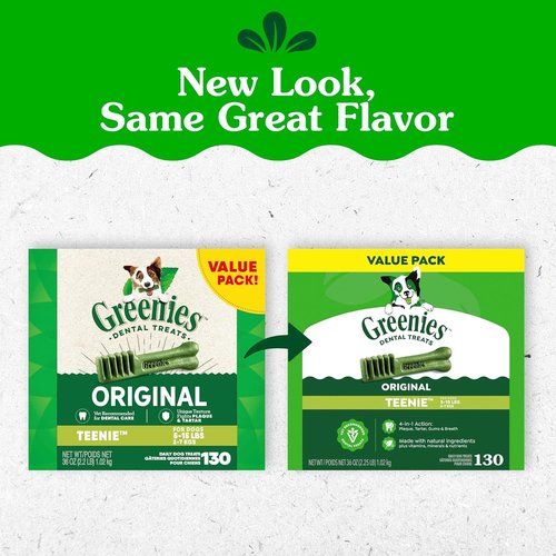 Greenies - Veterinarian-Recommended Natural Dental Dog Treats | Teenie Size, Original Flavor, 36 oz Pack