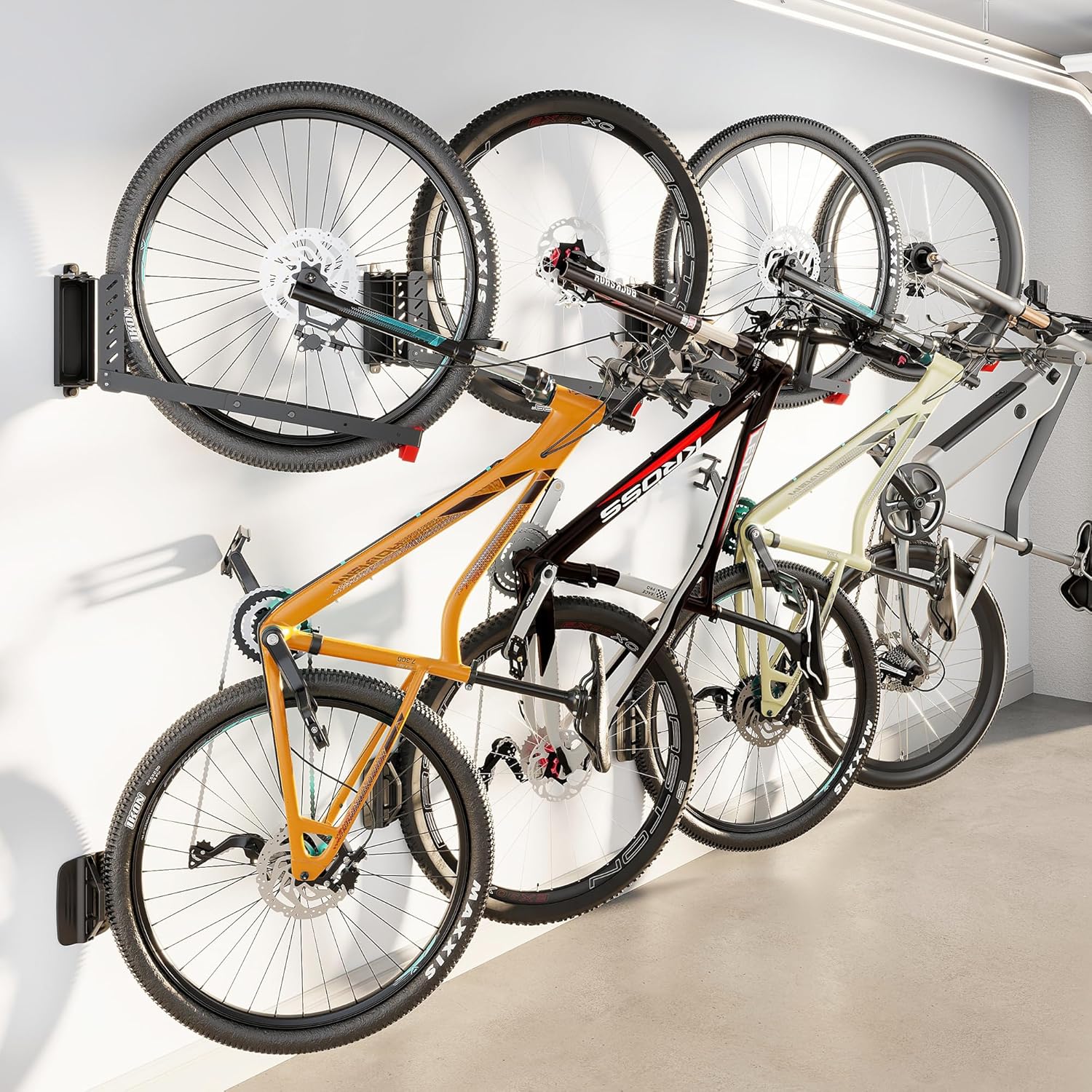 monTEK Swivel Bike Wall Mount - Easy Load & Unload Bike Hanger for Garage | Holds Up to 77 lbs, 4 Pack