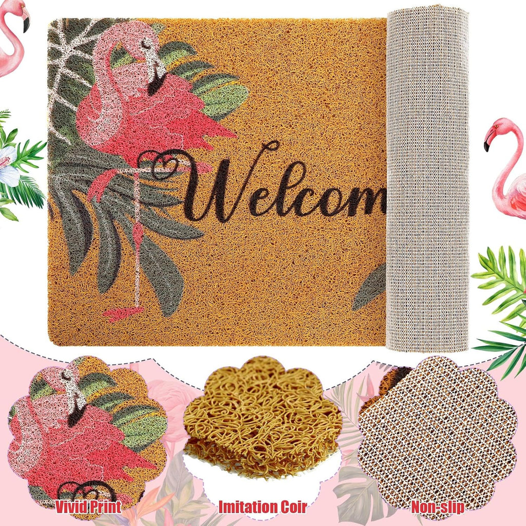 Tinideya Flamingo Welcome Door Mat - Tropical Palm Leaves Design | Non-Slip Rubber, Washable, 17x29 Inch