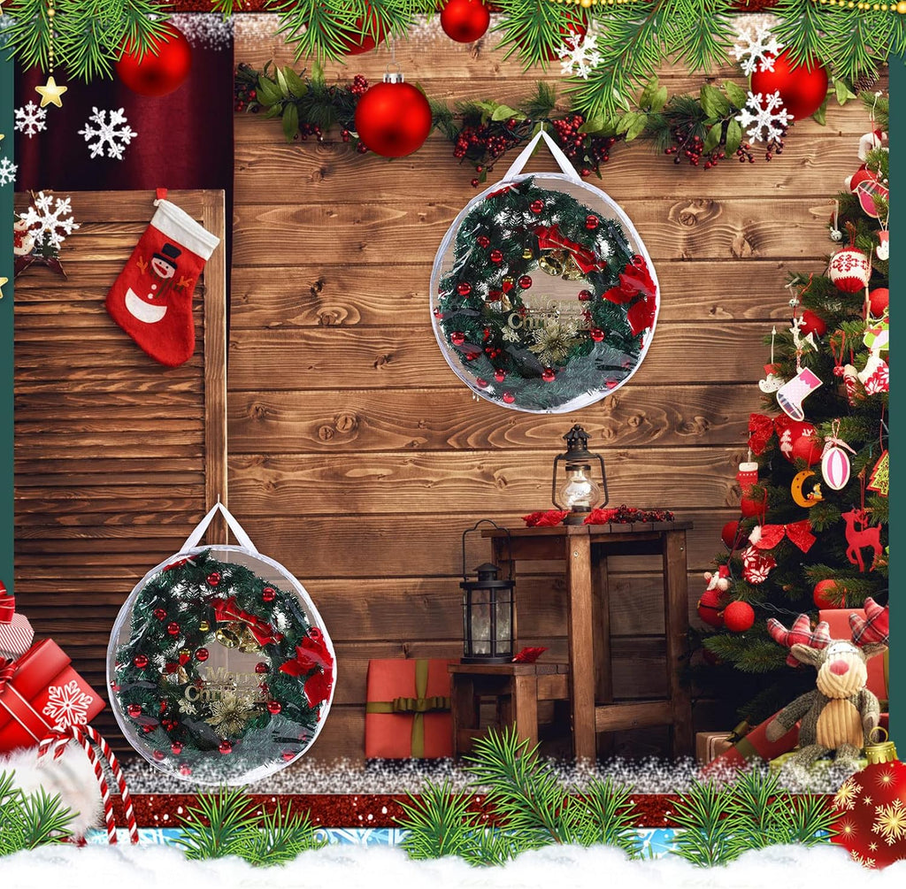 Shappy Clear Christmas Wreath Storage Container - 24 Inch Wreath Bag with Dual Zippers & Reinforced Handles
