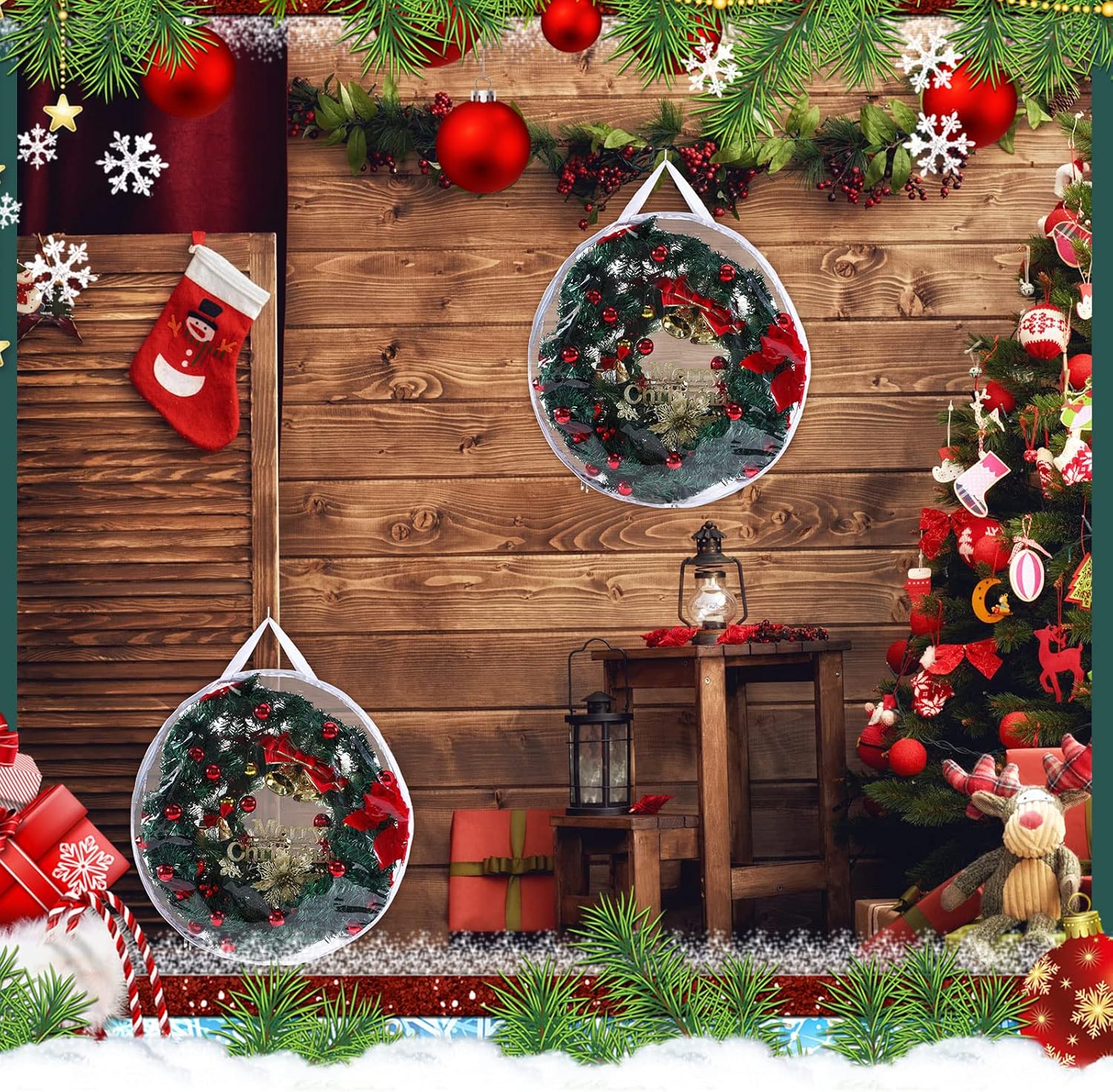 Shappy Clear Christmas Wreath Storage Container - 24 Inch Wreath Bag with Dual Zippers & Reinforced Handles