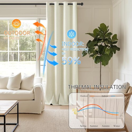 ChrisDowa 100% Blackout Curtains - 84 Inch Linen Drapes for Privacy Protection | Beige, 2 Panels 52" W x 84" L