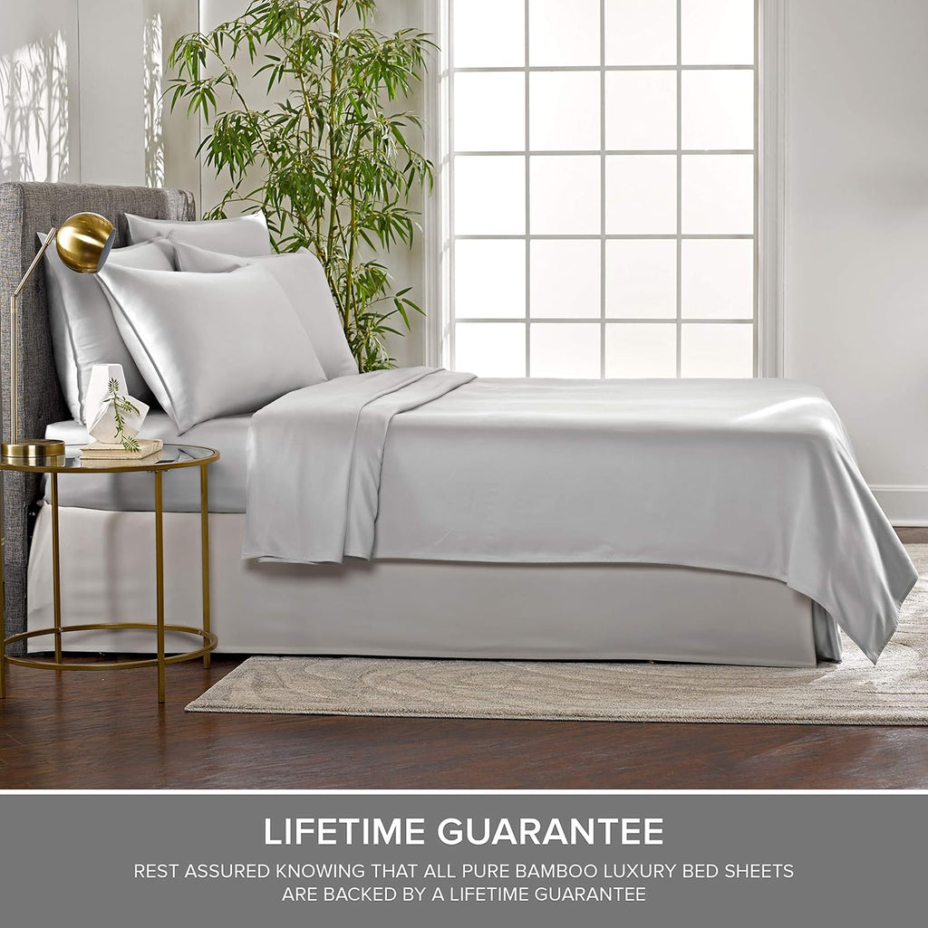 Pure Bamboo Short Queen Sheets - 100% Organic Viscose Bed Set, Soft & Cooling | 60"x75", Silver Pearl