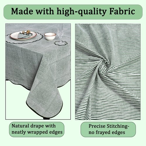 Ridhi Forest Green Stripe Block Print 60x90 Rectangle Tablecloth Table Cover for Dining Tables, Handcrafted Farmhouse Kitchen Decor, Washable, Decorative Tablecloths for Spring, Easter, Valentine
