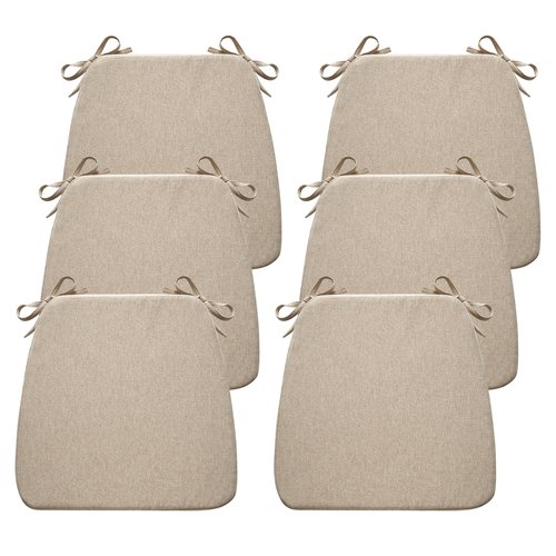 Hiasan Chair Cushions for Dining Chairs, D-Shaped Seat Cushions with Removable Washable Cover and Tie, Dining Kitchen Chair Pads with Non-Slip Bottom 17" x 16" x 2", Set of 6, Khaki
