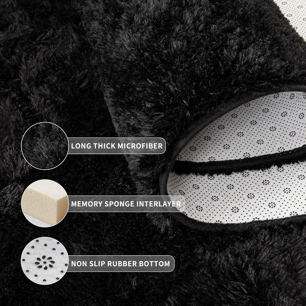 Tepook Super Soft Fluffy Rug - Modern Shaggy Fuzzy Carpet for Bedroom & Nursery | Black, 4 x 6 Feet