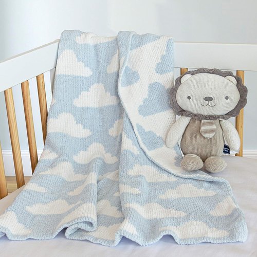 Living Textiles Blue Clouds Baby Blanket - Reversible Chenille for Ultimate Comfort | 40x30" - Perfect for Infants, Toddlers & Nurseries