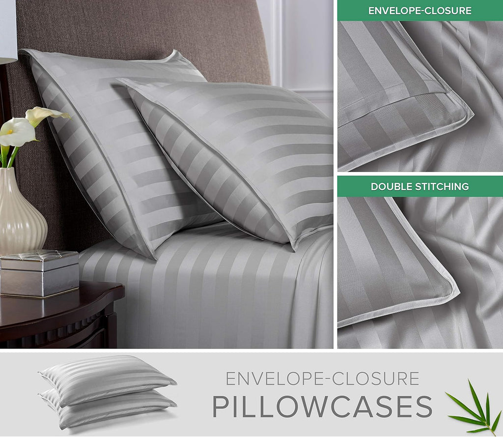 Pure Bamboo King Sheets - Luxuriously Soft 100% Organic Viscose Bed Sheet Set | Jacquard Silver, 2-Year Quality Promise
