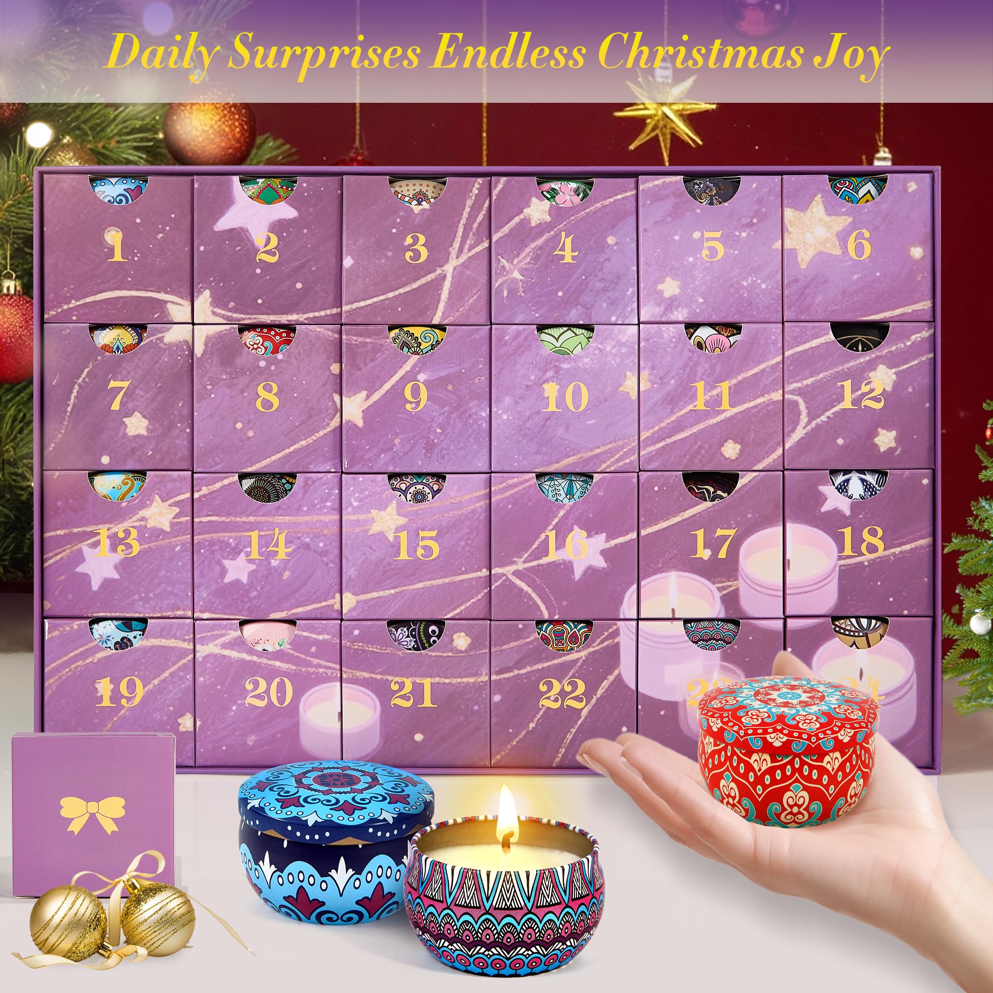 Advent Calendar 2025 - 24 Days Scented Candles Gift Set Christmas Advent Calendars Aromatherapy Candle - Birthday Thanksgiving Mother's Day for Adult Women with Gift Box