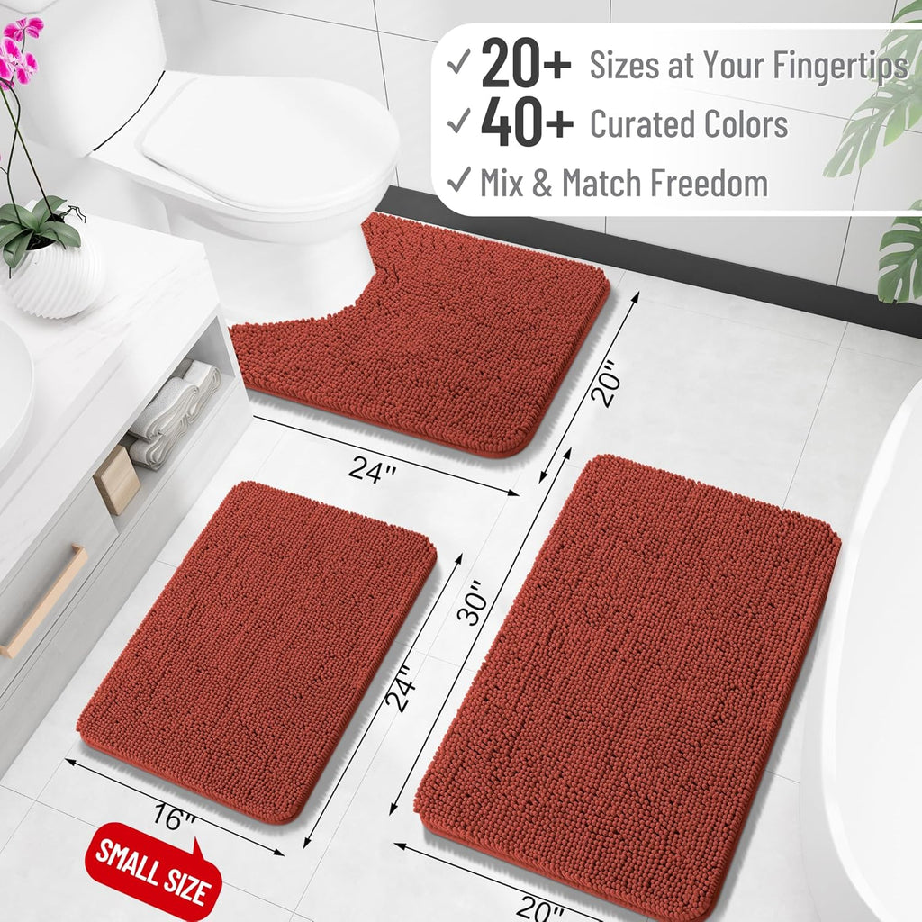 OLANLY Bathroom Runner Rugs - Soft Absorbent Chenille Bath Mats | Quick Dry, Machine Washable, 59x24, Rustic Terracotta