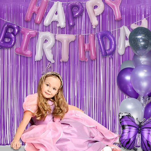 GREATRIL Purple Tinsel Fringe Party Backdrop - Perfect for Lavender & Mermaid Birthday Decor - 3.2ft X 8.2ft | 2 Packs