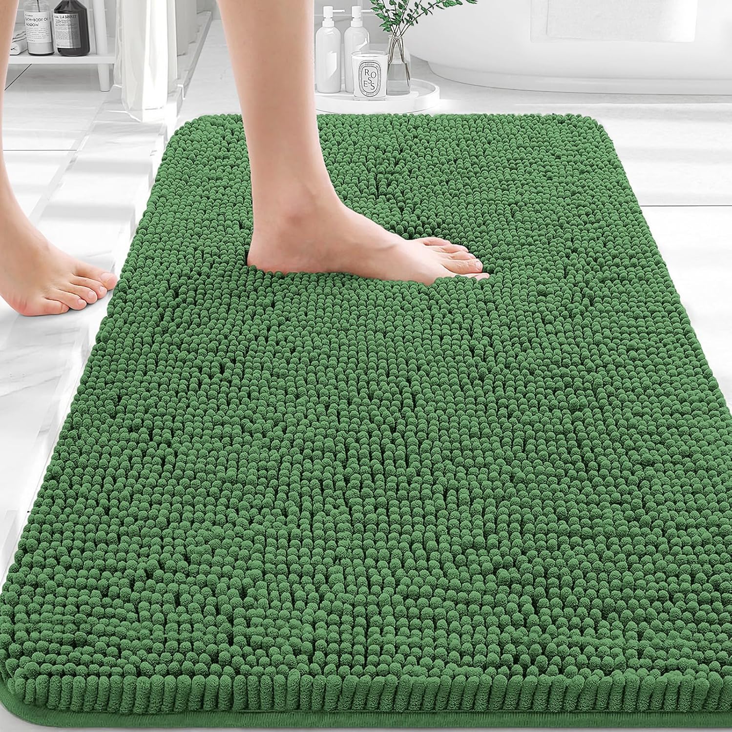 OLANLY Bathroom Rugs - Extra Soft Absorbent Chenille Mats | 30x20 Olive Green, Quick Dry & Machine Washable