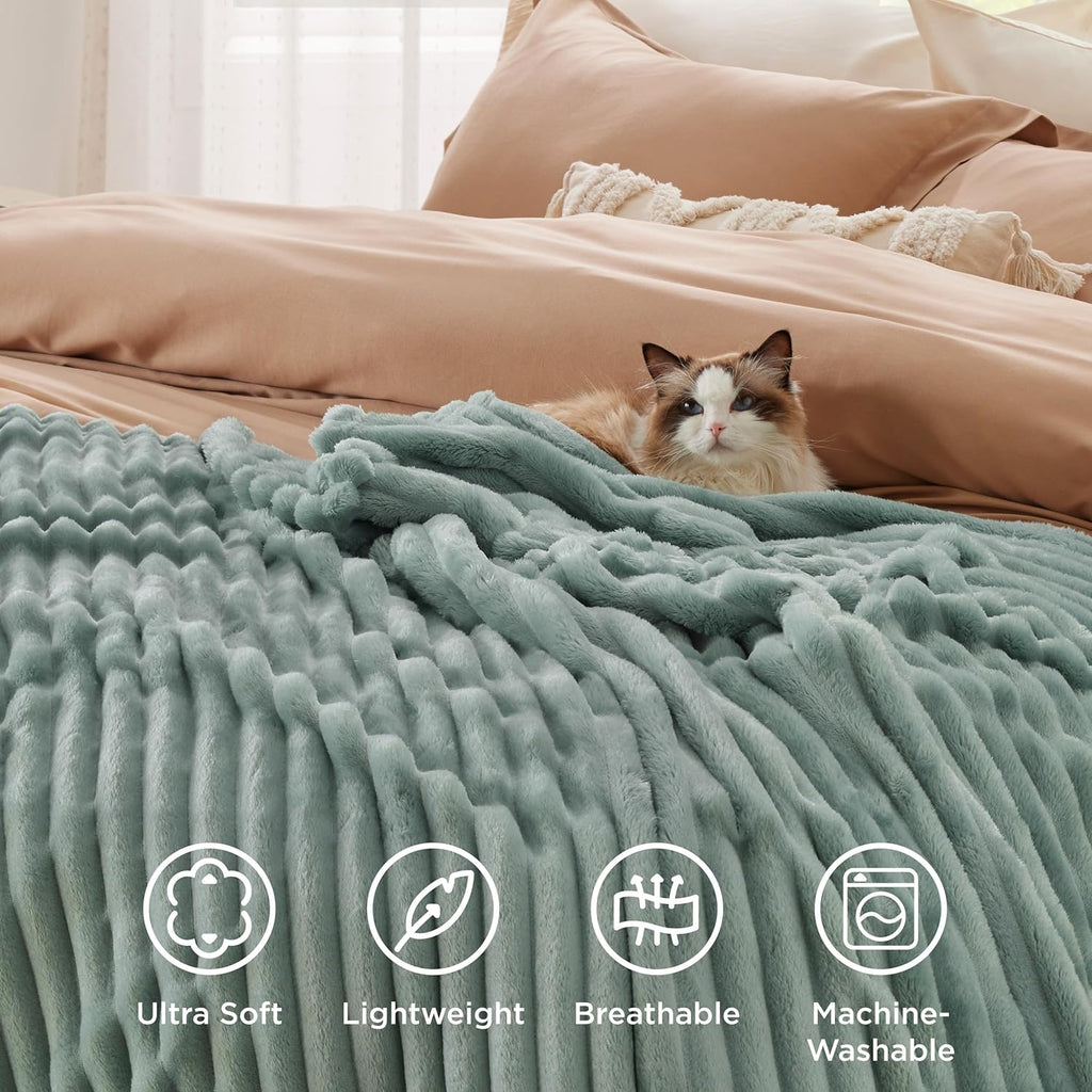 Bedsure GentleSoft Fleece Blanket - Cozy Sage Green Throw for Couch, Perfect 50x70 Inches Size