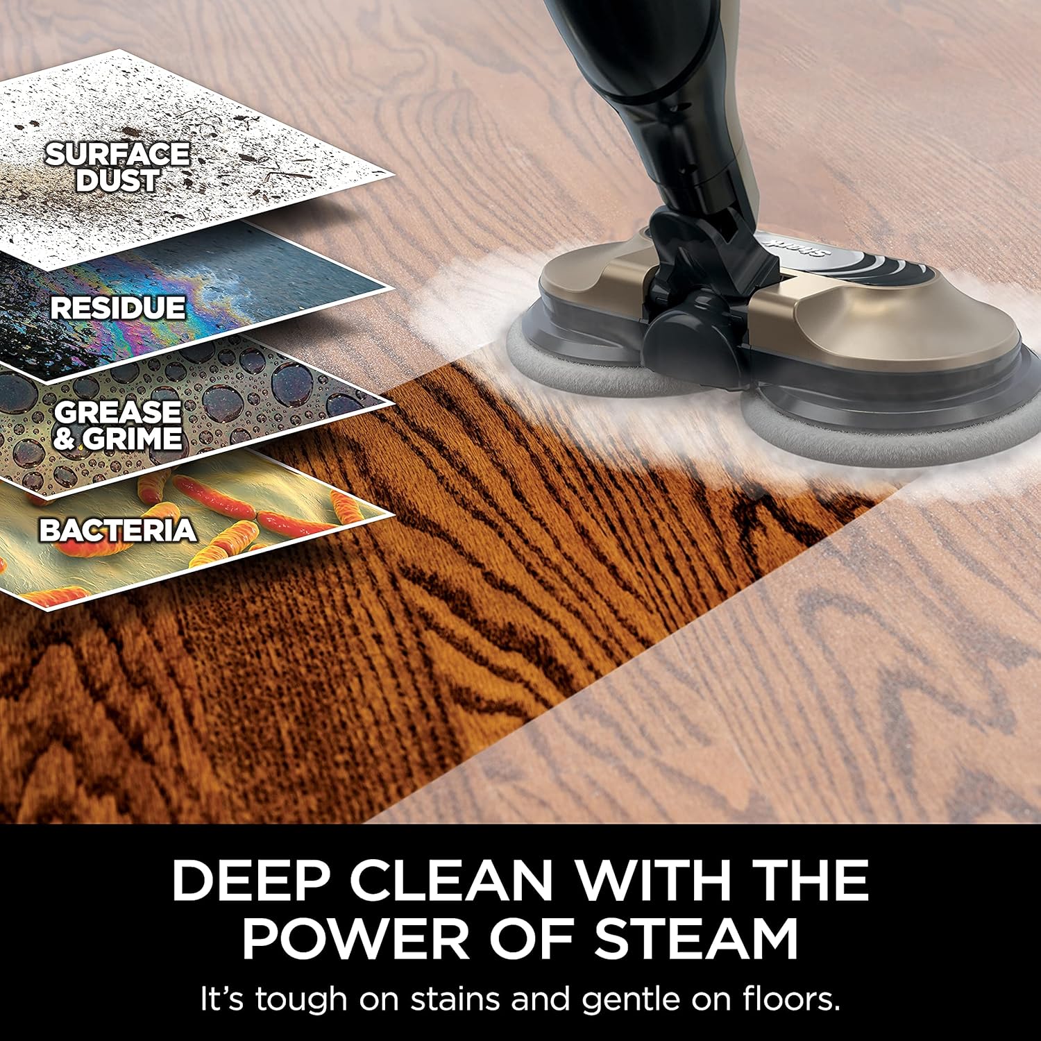 Shark S7001 Mop - Scrub & Sanitize Hard Floors with 4 Washable Pads | 3 Steam Modes & LED Headlights, Gold