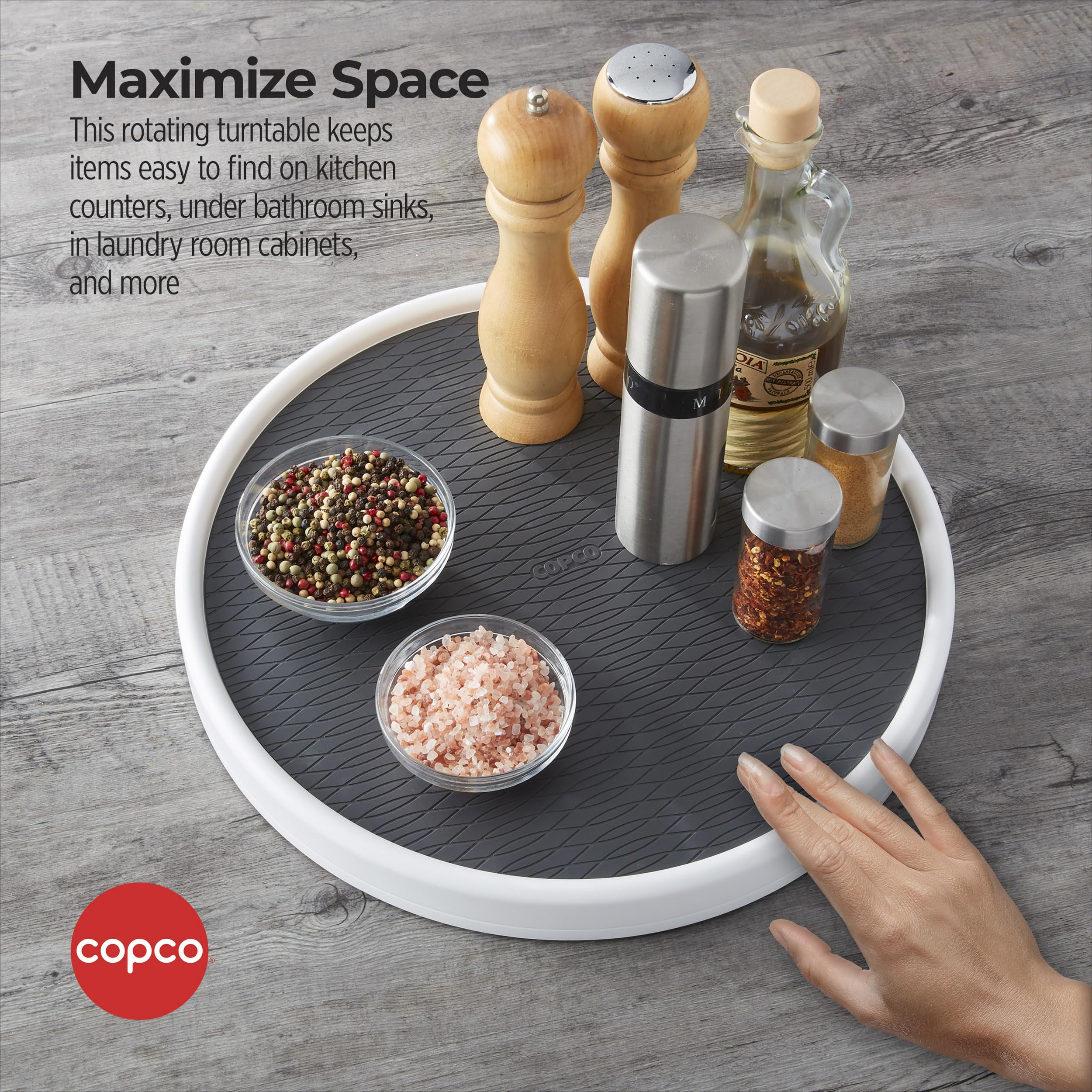 Copco Pro 15-Inch Lazy Susan Turntable, Non-Skid Pantry or Cabinet Organizer for Spices, Condiments, and Bottles, Smooth Rotation, Charcoal Finish