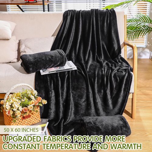 Toulite 24 Pcs Bulk Flannel Fleece Blankets for Homeless Donations Cozy Fleece Throw Blankets Winter Throw Blanket Bulk for Donations Bed Couch Sofa Home Camping Wedding Gifts(Black,50x60 Inch)