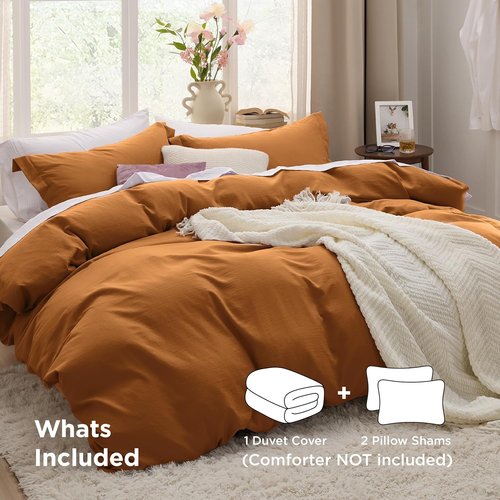 Bedsure Honey Ginger Duvet Cover Set - Extra Soft King Size 3-Piece Bedding, 104x90 Inches with Zipper Closure & 2 Pillow Shams