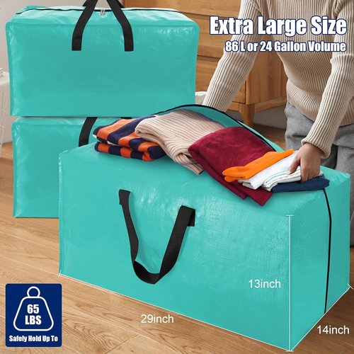 Cosy Family Extra Large Moving Bags - 8 Pack with Strong Handles & Backpack Straps | Space-Saving Storage Totes in Aquamarine