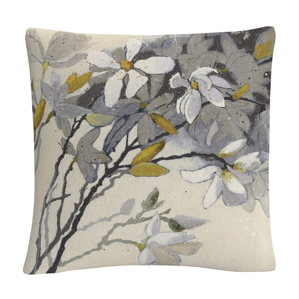 Trademark Fine Art Magnolias Yellow Gray by Shirley Novak, 16x16 Decorative Throw Pillow