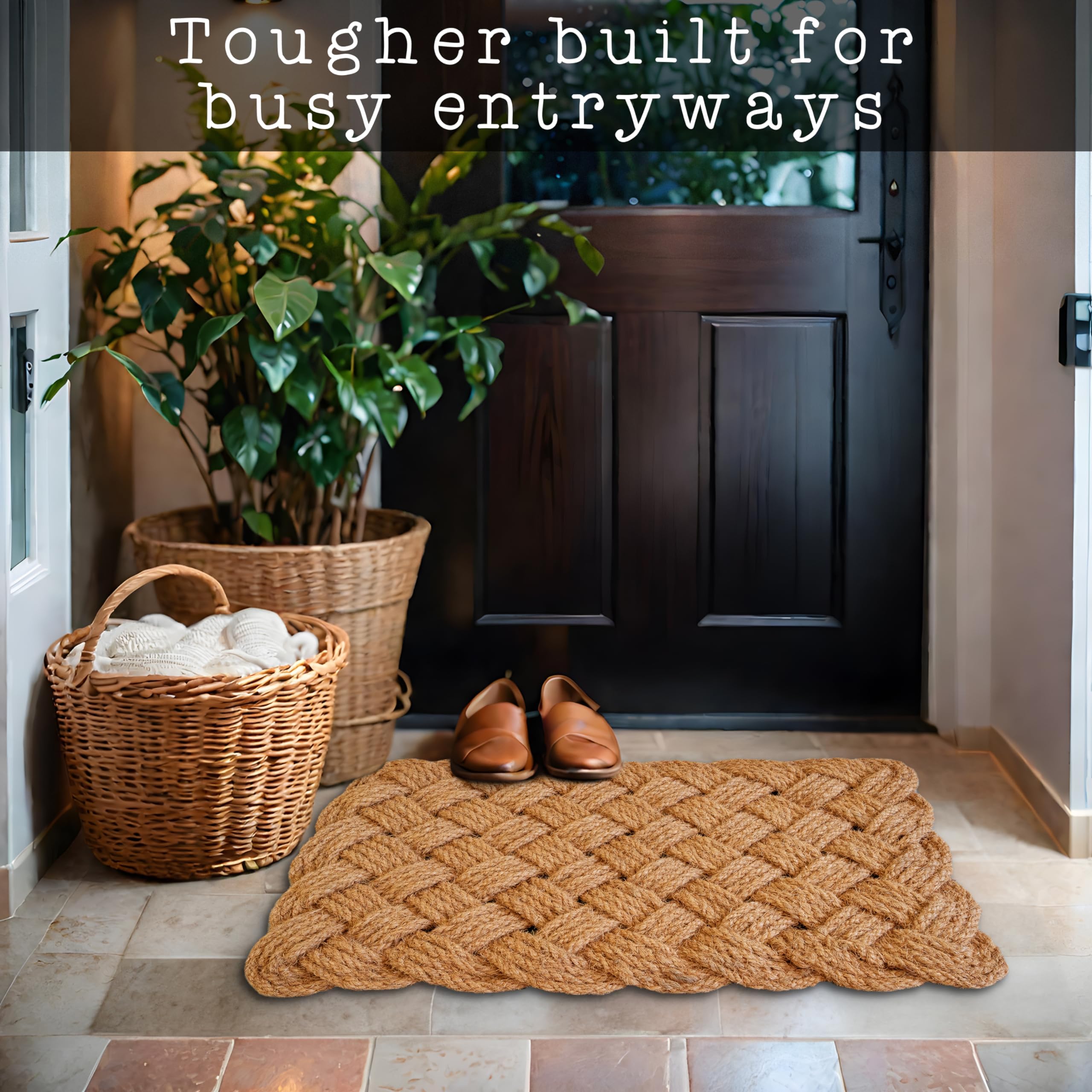 Rope Doormat 30x17 Inch, Woven Mat for Indoor and Covered Outdoor, Welcome Mat