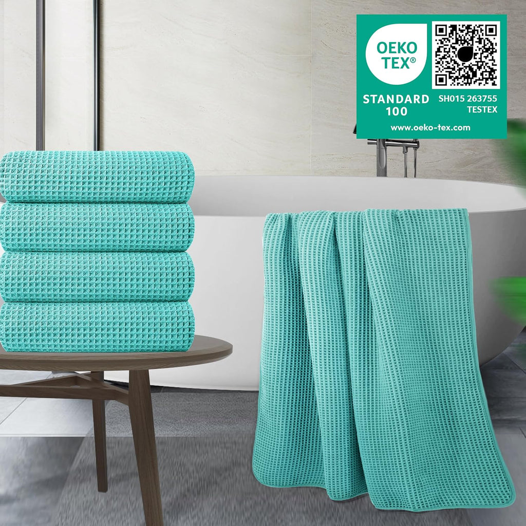 POLYTE Microfiber Oversize Bath Towels - Quick Dry, Lint Free, 60 x 30 in, 4 Pack | Waffle Weave