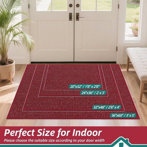 BEQHAUSE Dirt Trapper Door Mat - Non-Slip, Washable, Absorbent Entrance Mat | 20" x 32", Red