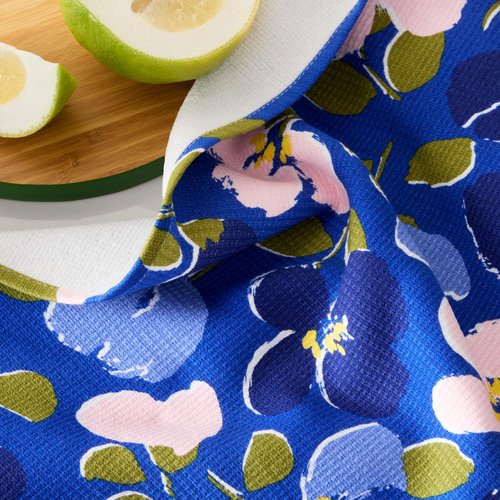 kate spade new york Painterly Bouquet & Bold Painterly Stripe Kitchen Towels 6-Pack Set, Absorbent 100% Cotton, Blue/Green/Rose, 17"X28"