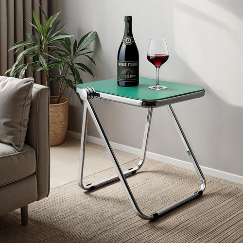 Bloomingville Metal and Polycarbonate Folding Tray Table, Silver Finish and Green
