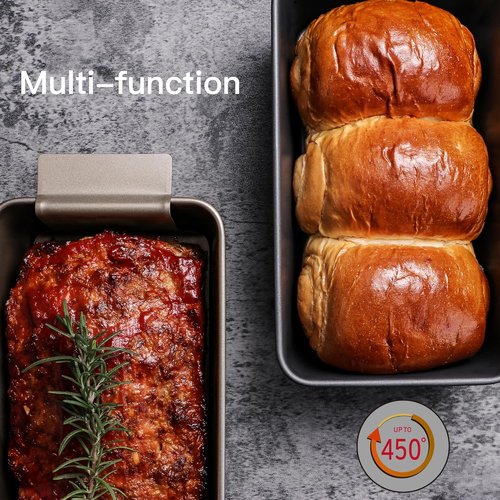 HONGBAKE Nonstick Meatloaf Pan Set - 4 Pack with Drain Tray | 9 x 5 Inches, Grey Baking Pans