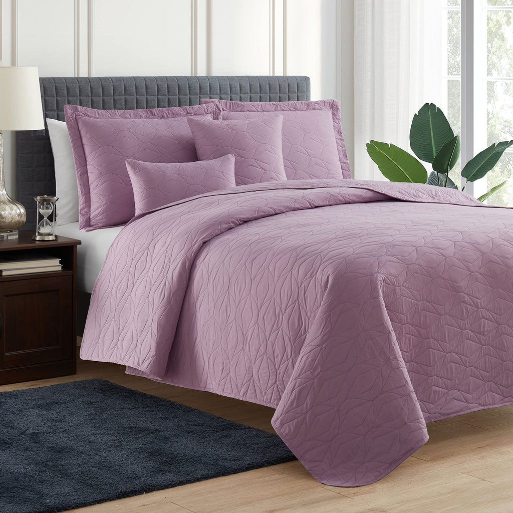 Hearth & Harbor Quilts King Size - All Season Bedspread Coverlet Set, Pinsonic Weave Lightweight Bedding Set - 7 Piece King Quilt Set with Pillow Shams, Ellipse - Lavender Dream