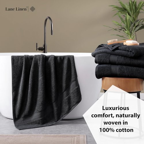 LANE LINEN Bath Towels 4 Pack - 100% Ring Spun Cotton, Quick Drying & Soft - Large 28"x54" Black Towels