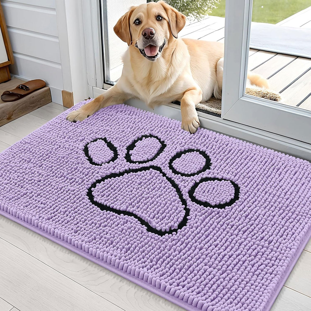 OLANLY Dog Door Mat - Absorbent Non-Slip Mud Mat for Muddy Paws | 36x24 Lavender Chenille Design
