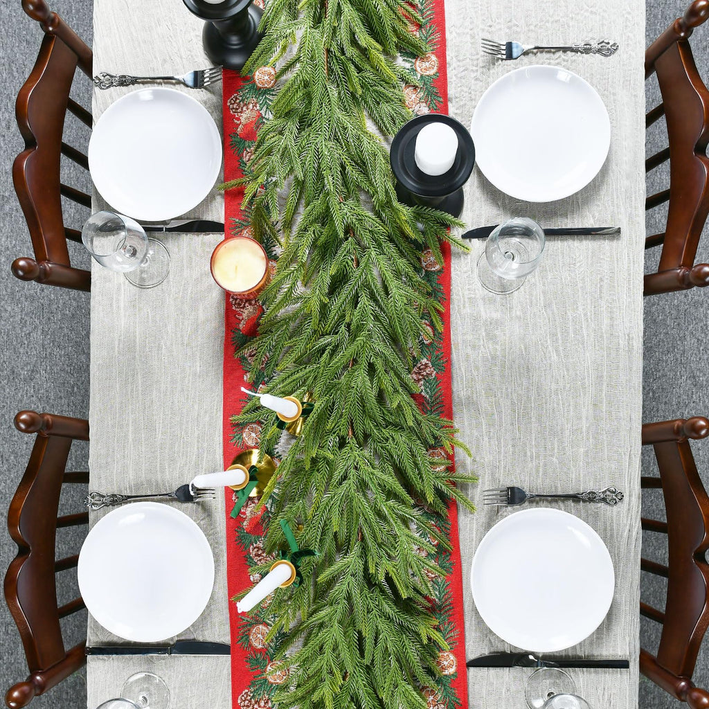 2 PCS 9 FT Artificial Norfolk Pine Garland, Real Touch Christmas Garland, Faux Winter Pine Garland for Fireplace Mantle Table Wall Stair Indoor Outdoor Xmas Holiday Christmas Decorations